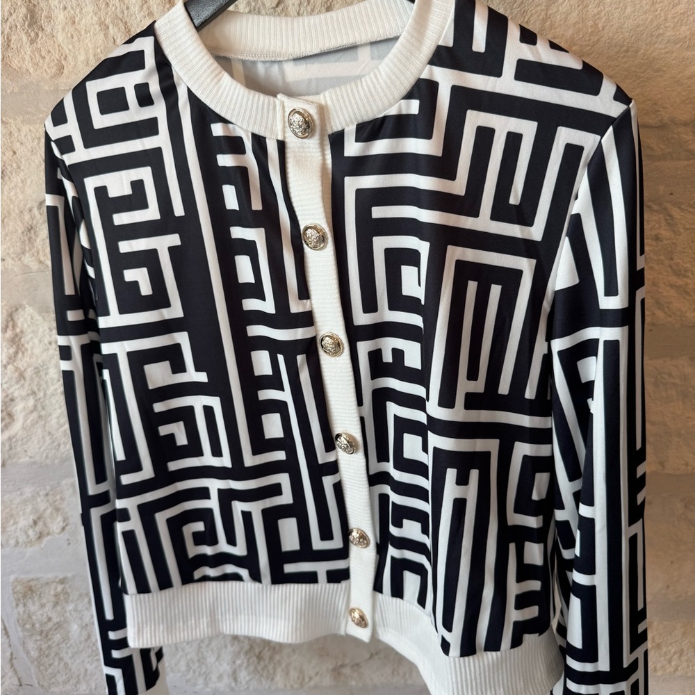 Black and White Geometric Cardigan
